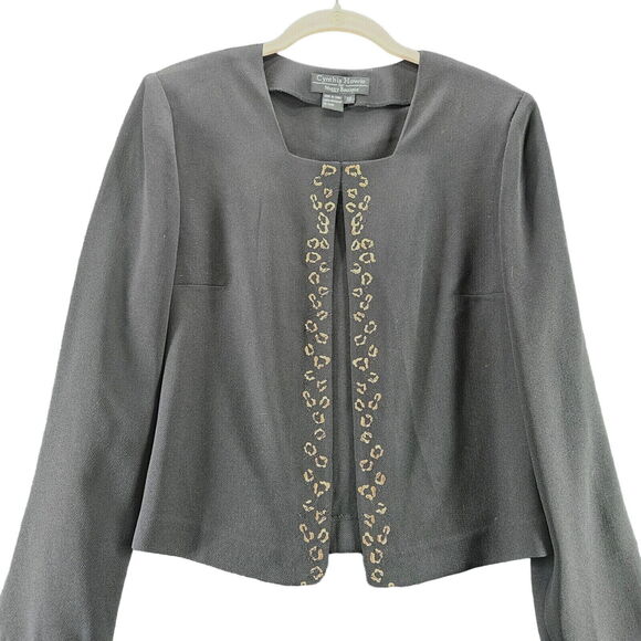 Cynthia Howie Womens Blazer Black Size 12 100% Polyester Long Sleeve One Clasp - Picture 1 of 12